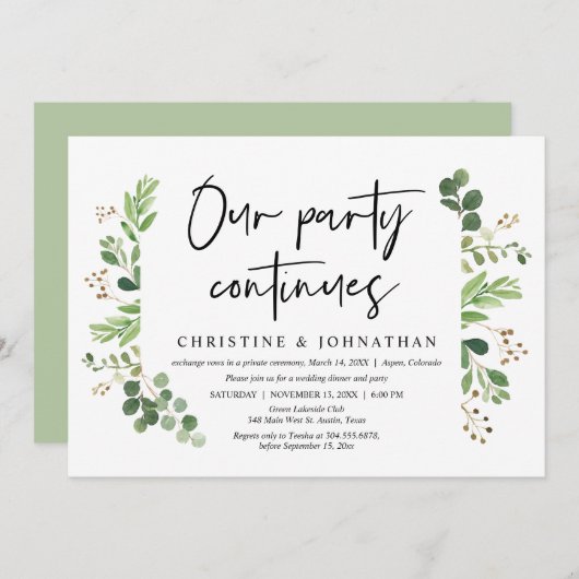 Ons feest gaat door, Bruiloft Elopement viering Kaart (Voorkant / Achterkant)