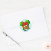 Ons Huis Cartoon Huis en Bomen Ronde Sticker (Envelop)
