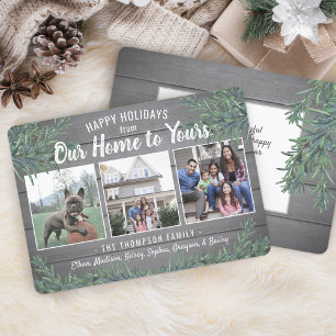 Ons huis naar uw kerstfoto Hout & groen Feestdagenkaart