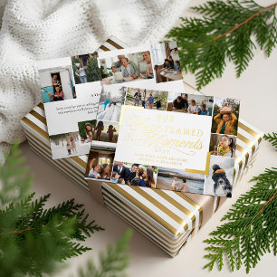 Ons jaar ingelijst in momenten Familiefoto's Kerst Folie Feestdagenkaart
