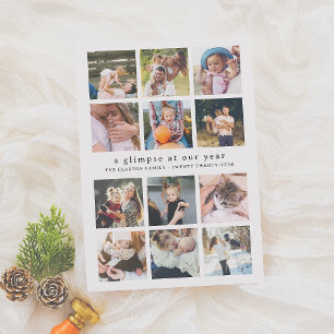 Ons Jaar Minimalistische 12 Fotocollage Kerstmis Feestdagenkaart