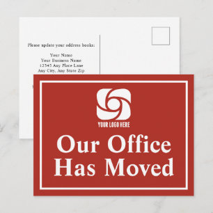 Ons kantoor is verhuisd Rode zakelijke logo Briefkaart