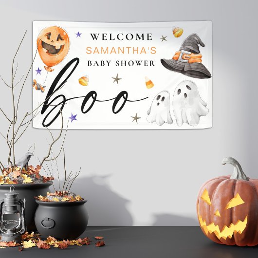 Ons kleine boe is een Halloween Baby shower Spandoek
