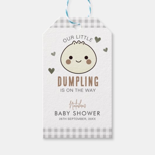 Ons kleine Dumpling Genderneutraal Baby shower Cadeaulabel (Voorkant)