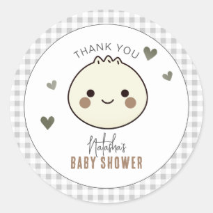 Ons kleine Dumpling Genderneutraal Baby shower Ronde Sticker