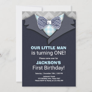 Ons kleine Man Verjaardag Uitnodiging Jongen Bow S