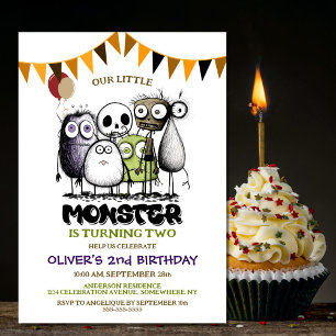 Ons kleine monster 2e verjaardagsfeest kaart