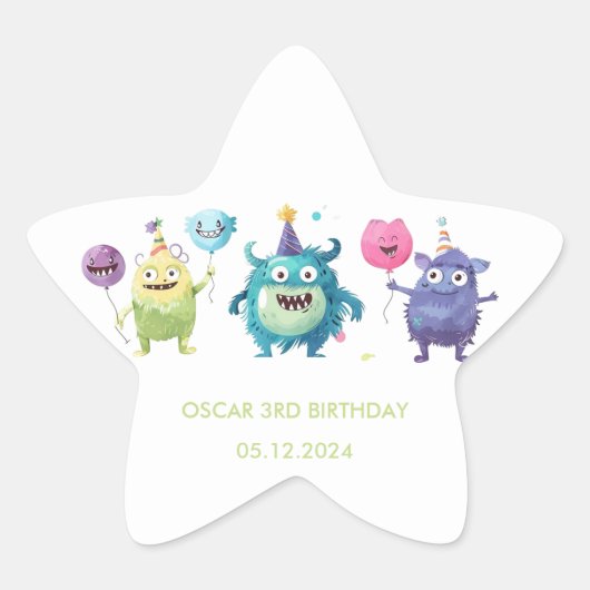 Ons kleine monster | Kleurrijke drie monsters Ster Sticker (Voorkant)
