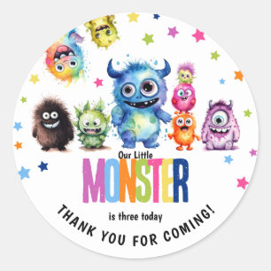Ons Kleine Monster Verjaardagsfeestje Elke Leeftij Ronde Sticker