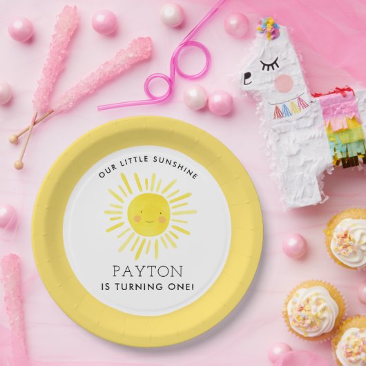 Ons Kleine Zonneschijn Feest Meisje 1e Verjaardag Papieren Bordje (Feest)