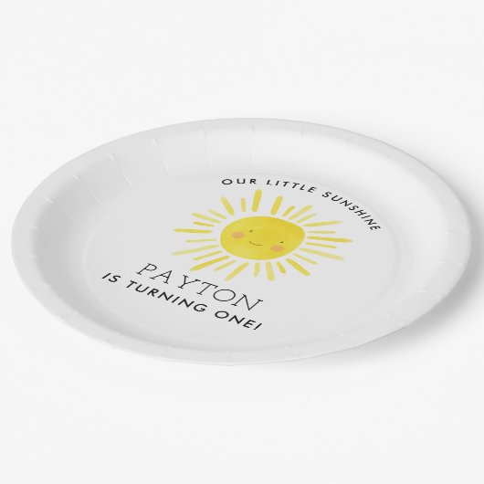 Ons Kleine Zonneschijn Feest Meisje 1e Verjaardag Papieren Bordje (Gekanteld)