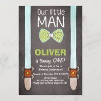 Ons 'Little Man Birthday Invitation Boy Bow Stropd