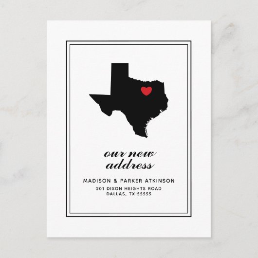 Ons nieuwe adres in TX | Markeer je stad W/hart Briefkaart (Voorkant)