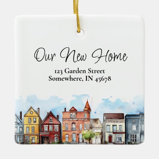 Ons nieuwe thuis kerstbal keramisch ornament (Voorkant)