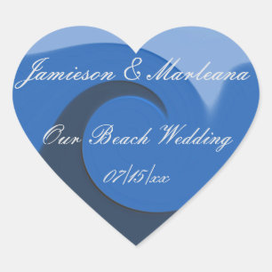 "Ons strand bruiloft" - "Blue Tide" Hart Sticker