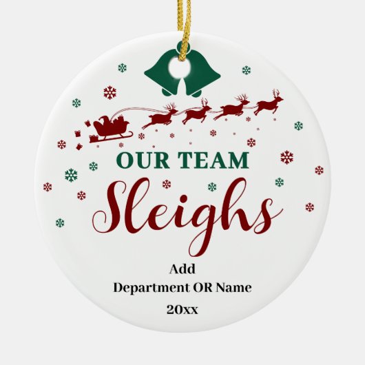 Ons Team Sleigh kerstcadeau voor medewerkers Keramisch Ornament (Voorkant)