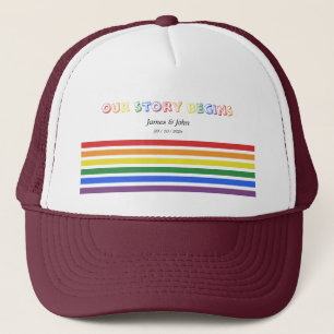 Ons Verhaal Begint Regenboog LGBTQ Vlag Koppel Trucker Pet