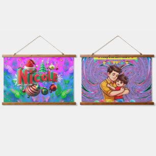 Ons wandtapijt met houten toppen heeft een levendi hangend wandkleed