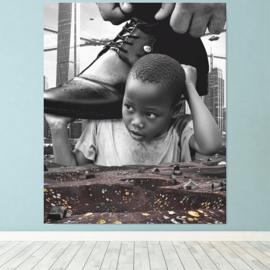 Onschuld en Dromen – Afrikaanse Jongen met Schoen Canvas Afdruk (Insitu (Houten vloer))