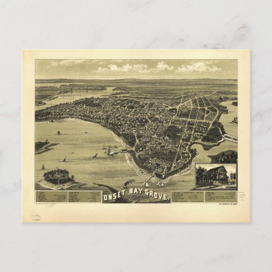 Onset Bay Grove Wareham Massachusetts Map (1885) Briefkaart (Voorkant)