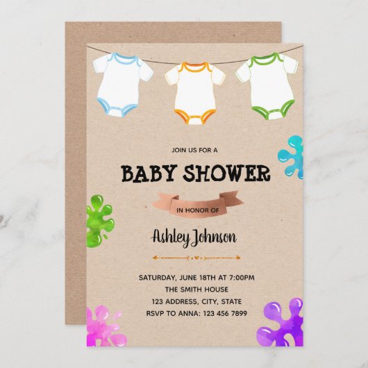 Onsie schilderij baby shower uitnodiging (Voorkant / Achterkant)