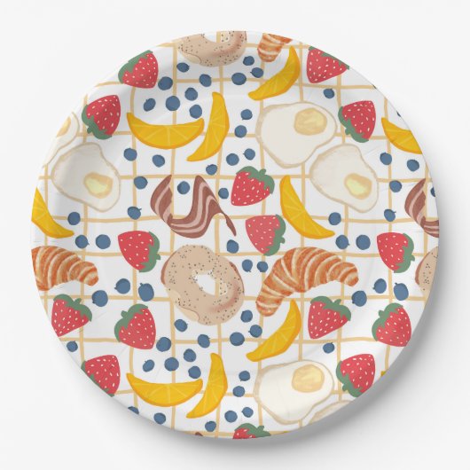 Ontbijt Brunch Voedselbuffet Papieren Bordje (Voorkant)