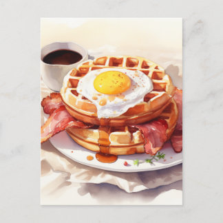 Ontbijt Ei Wafel Bacon Koffie Voedsel Foodie Feestdagenkaart
