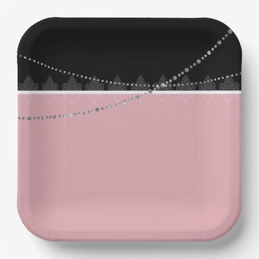 Ontbijt en Brunch Roze en zwart Papieren Bordje (Voorkant)
