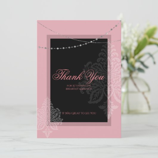 Ontbijt en brunch roze en zwarte uitnodiging (Staand voorkant)