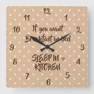 Ontbijt in Bed Quote Funny Kitchen Vierkante Klok