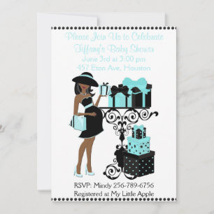Ontbijt Theme Blue Aqua Black Baby shower Uitnodig Kaart