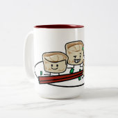 Ontbijt van het de boldim sum van Mandu het Tweekleurige Koffiemok (Voorkant links)