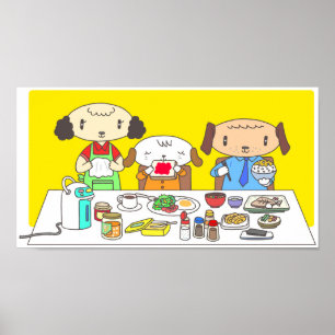 Ontbijt voor de hondenfamilie. poster