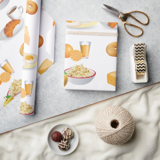 Ontbijtvoeding Koffie, Croissant, Eieren, Bagels Cadeaupapier (Crafts)