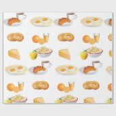 Ontbijtvoeding Koffie, Croissant, Eieren, Bagels Cadeaupapier (Vlak)