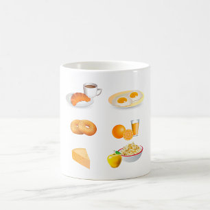 Ontbijtvoeding Koffie, Croissant, Eieren, Bagels Koffiemok