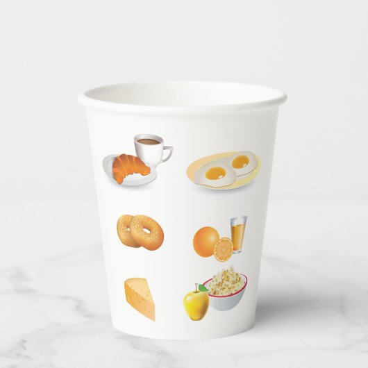 Ontbijtvoeding Koffie, Croissant, Eieren, Bagels Papieren Bekers (Voorkant)