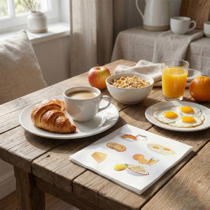 Ontbijtvoeding Koffie, Croissant, Eieren, Bagels Servet