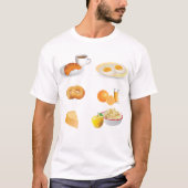 Ontbijtvoeding Koffie, Croissant, Eieren, Bagels T-shirt (Voorkant)
