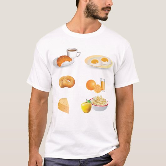 Ontbijtvoeding Koffie, Croissant, Eieren, Bagels T-shirt (Voorkant)