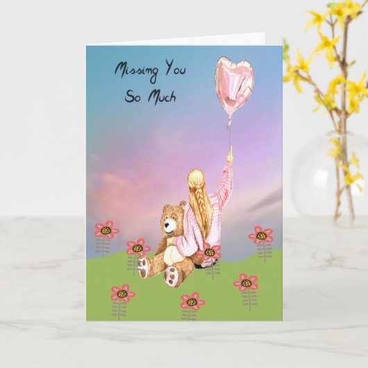 Ontbrekend U Romance Kaart Meisje en gekwetst Beer (Gele Bloem)