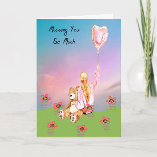 Ontbrekend U Romance Kaart Meisje en gekwetst Beer