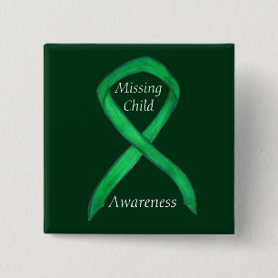 Ontbrekende Groene Bewustmaking Kind - Aangepaste Vierkante Button 5,1 Cm