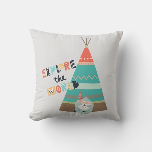 Ontdek de World Boho Sloth Kussen (Voorkant)