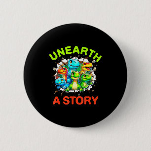 Ontdek een verhaal dinosaurus bibliotheek zomerlez ronde button 5,7 cm
