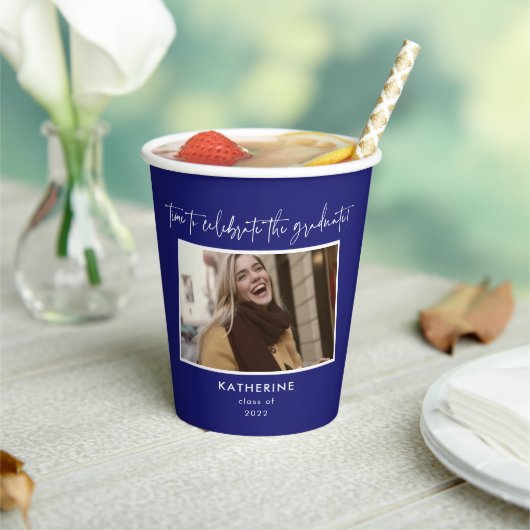 Ontdek het Afstuderen Blue Script Papieren Bekers (Insitu)