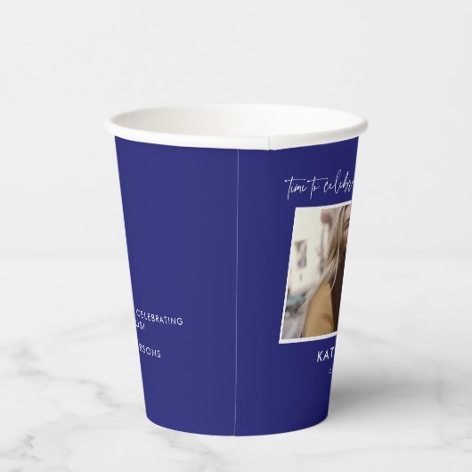 Ontdek het Afstuderen Blue Script Papieren Bekers (Rechts)