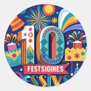 Ontdek Levendige Briefkaart Design voor Festivals Ronde Sticker