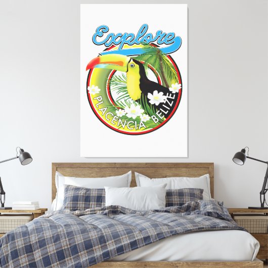 Ontdek logo reizen Placencia Belize Canvas Afdruk (Insitu (Slaapkamer))