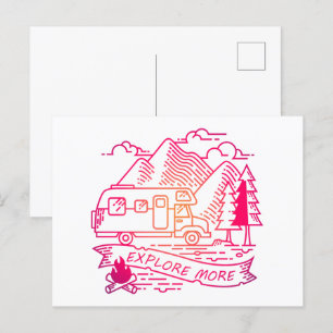 Ontdek meer roze Camper Van Mountain Natuur Lover Briefkaart